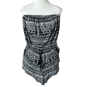 Mossimo Black and White Patterned Strapless Swim Coverup Romper S